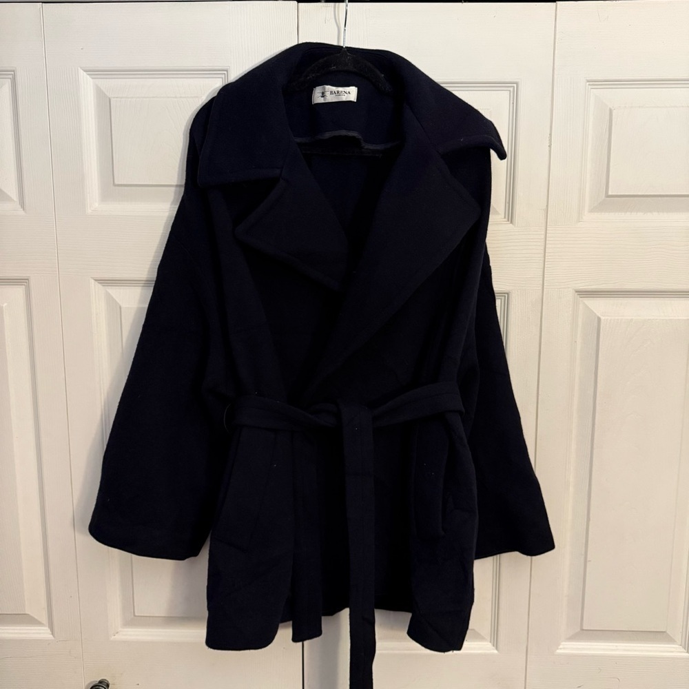 Barena Venezia Navy Wool Made in Italy Wrap Tie Coat 42